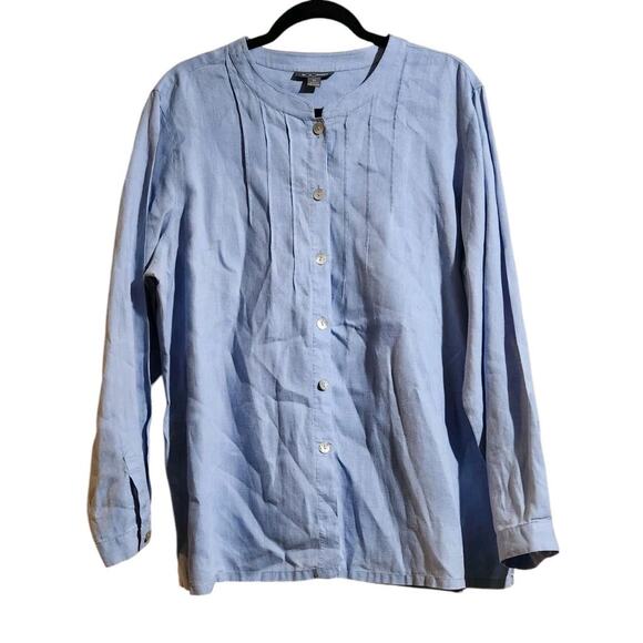 Go By GoSilk Womans Blue 100% Linen Long Sleeved Button Down Shirt Sz XL Coastal - Picture 1 of 13